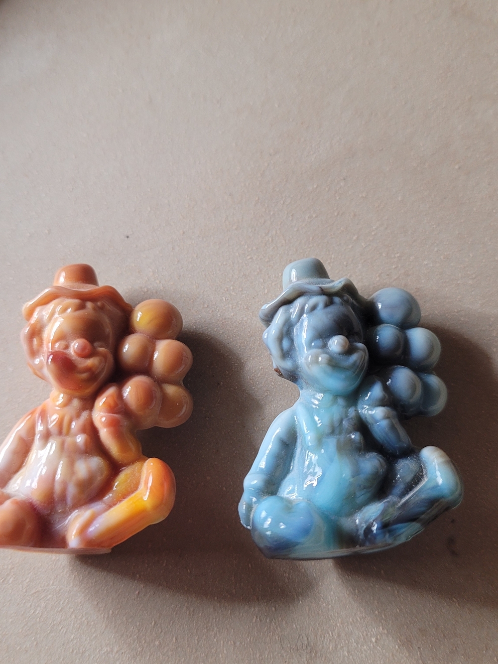 Vintage Mosser Glass Slag Clown Figurines Set 2